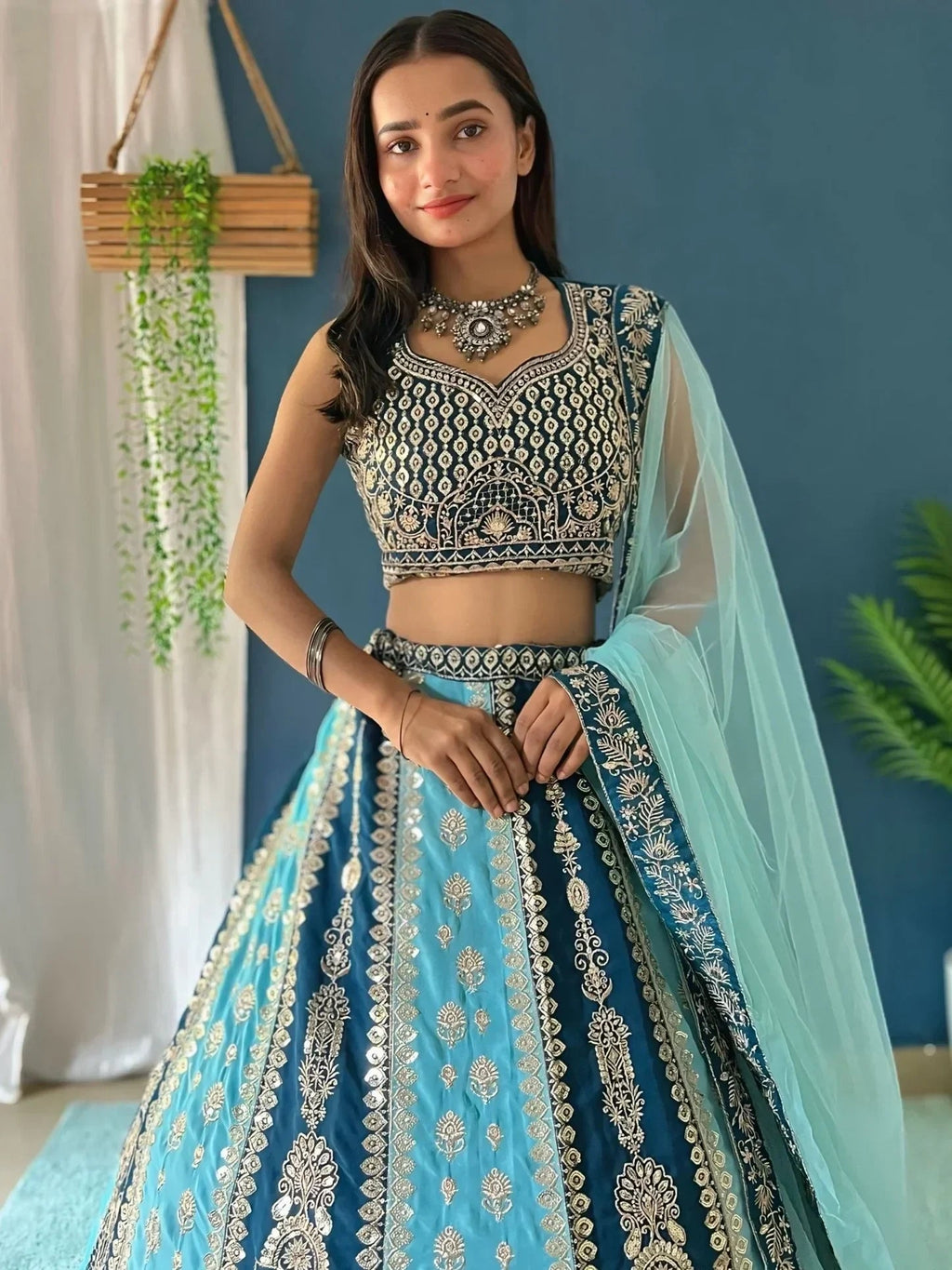 Amazing Multi-Color Sequins Georgette Designer Lehenga Choli With Dupatta