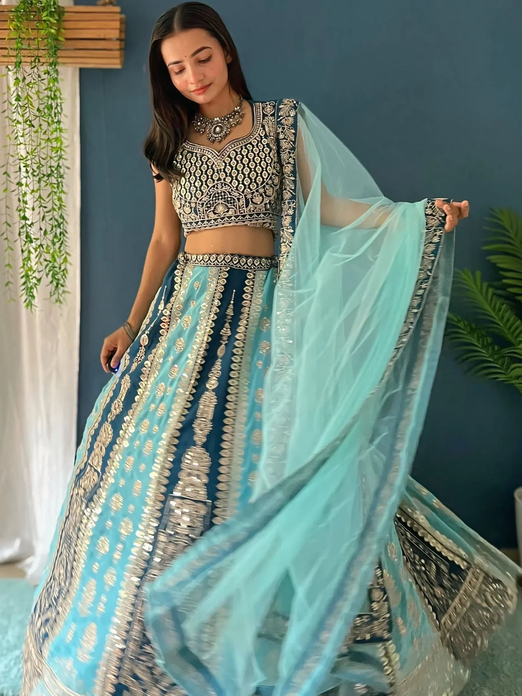 Amazing Multi-Color Sequins Georgette Designer Lehenga Choli With Dupatta