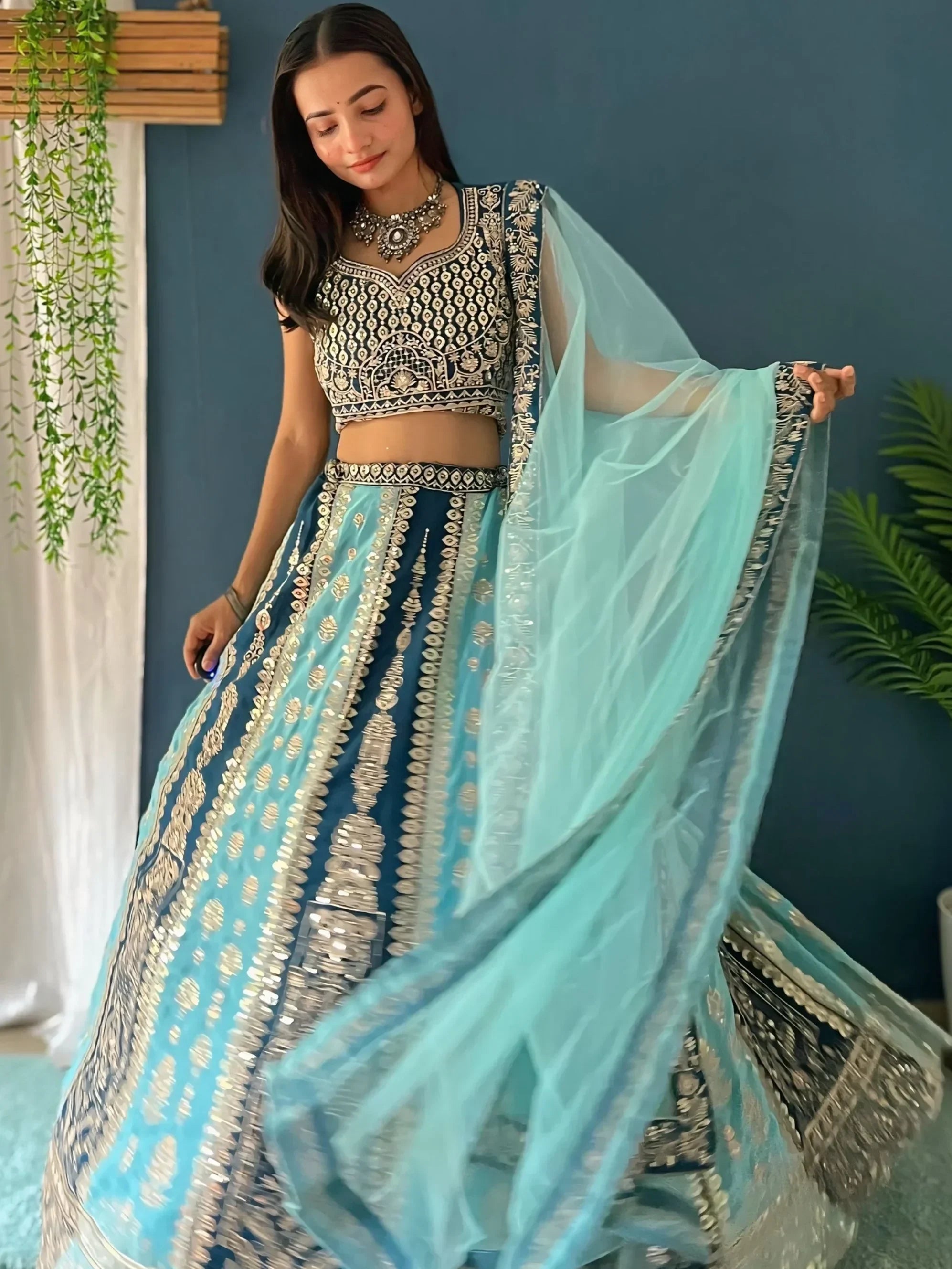 Amazing Multi-Color Sequins Georgette Designer Lehenga Choli With Dupatta