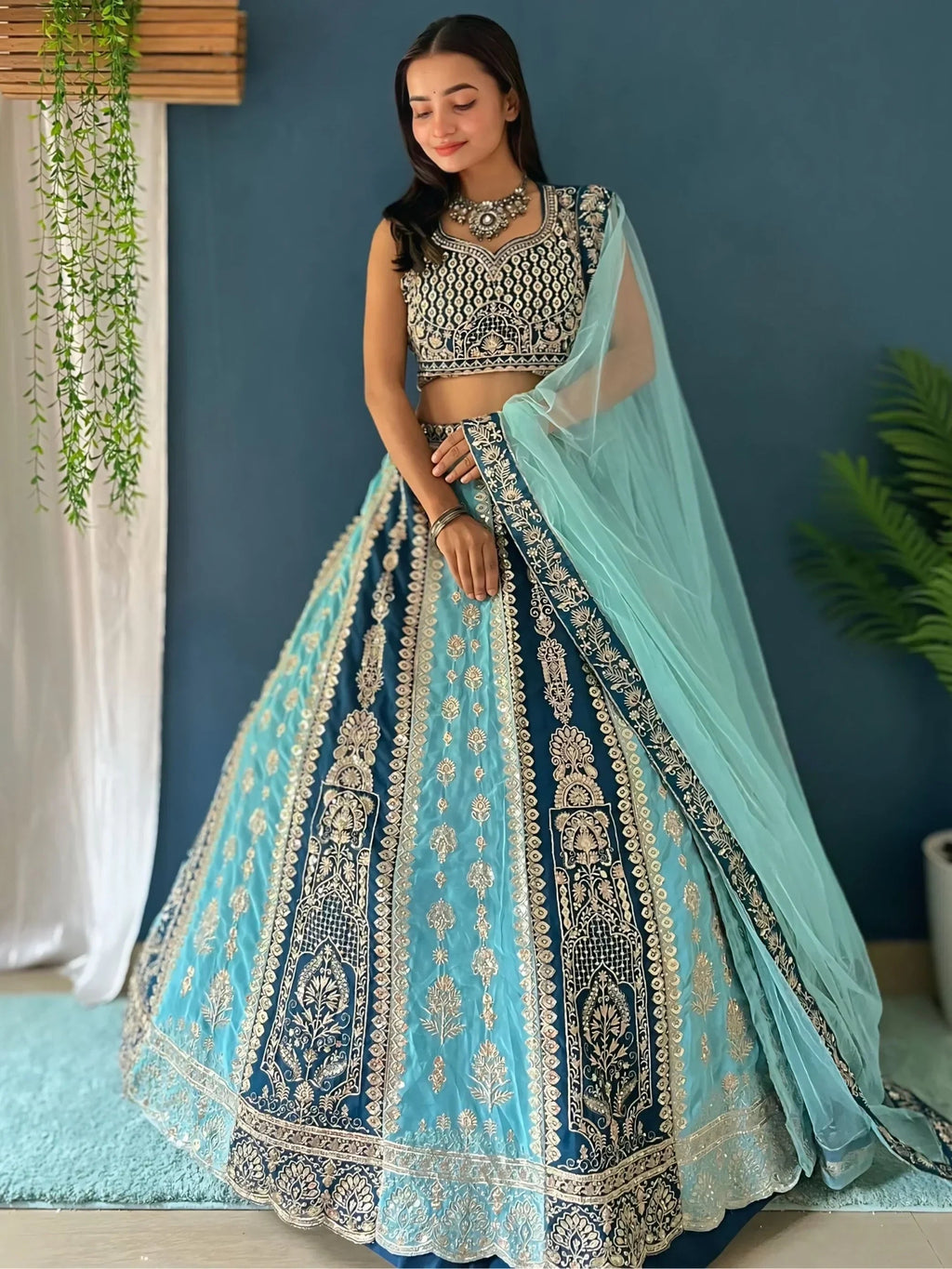 Amazing Multi-Color Sequins Georgette Designer Lehenga Choli With Dupatta