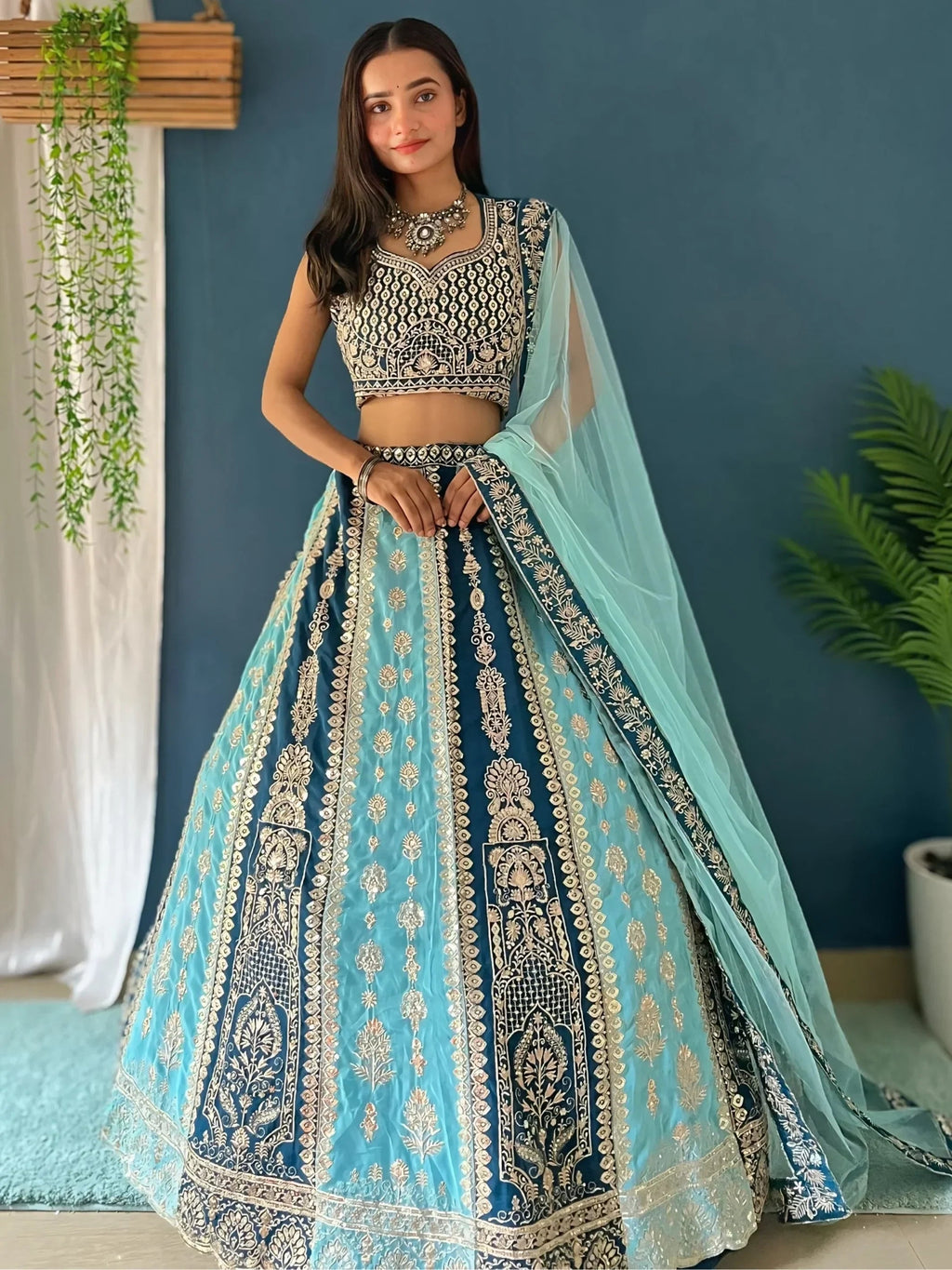 Amazing Multi-Color Sequins Georgette Designer Lehenga Choli With Dupatta