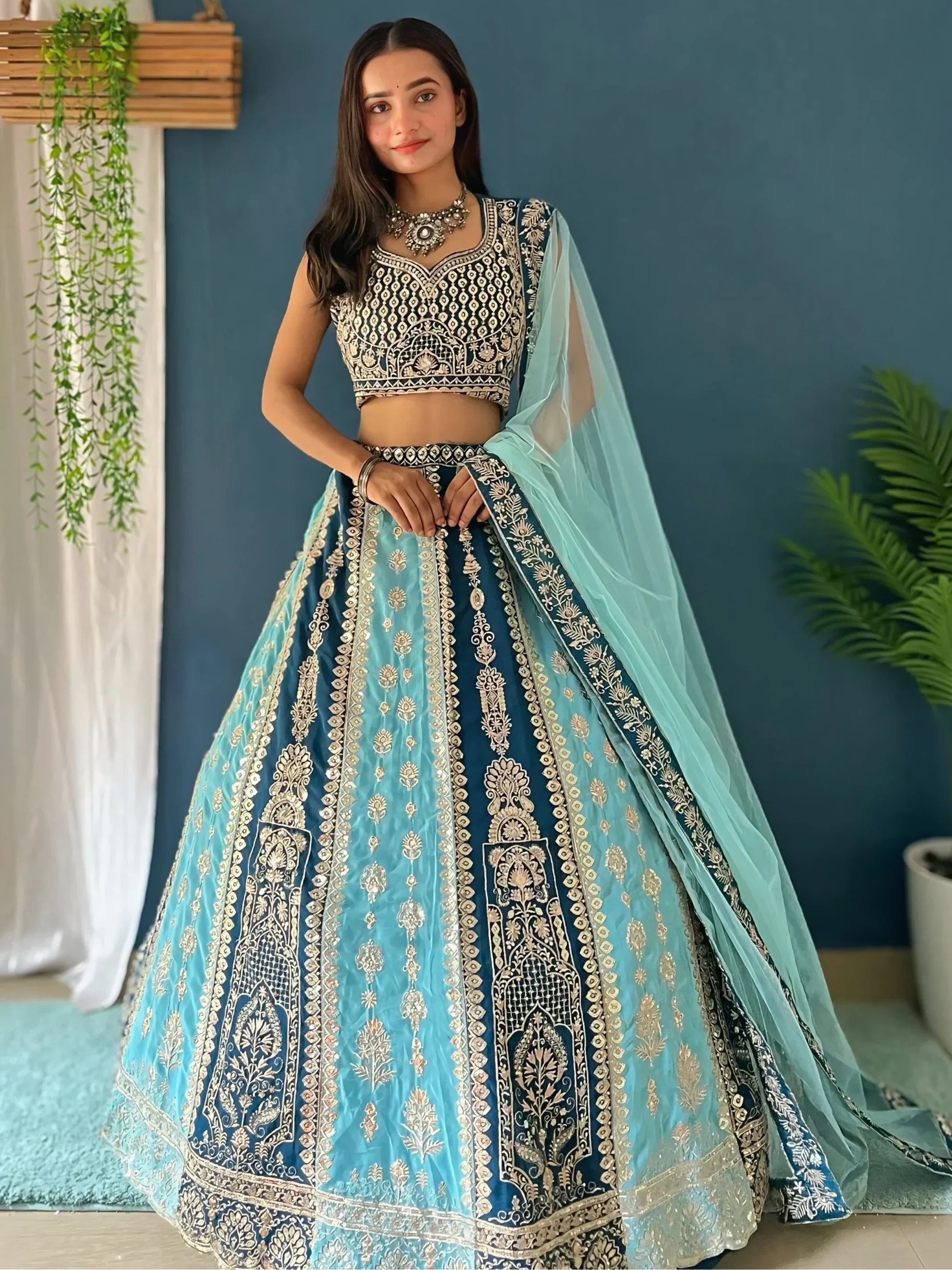 Amazing Multi-Color Sequins Georgette Designer Lehenga Choli With Dupatta