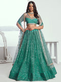 Amazing Rama Color Embroidered Net Engagement Wear Lehenga Choli