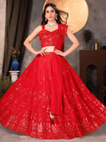 Amazing Red Thread Work Georgette Designer Lehenga Choli