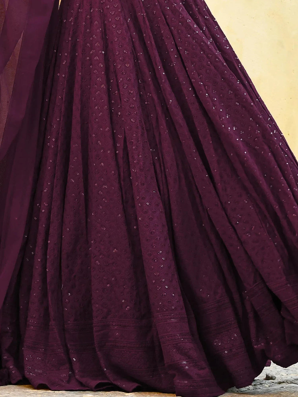 Wine Sweet Sequins Georgette Reception Wear Lehenga Choli