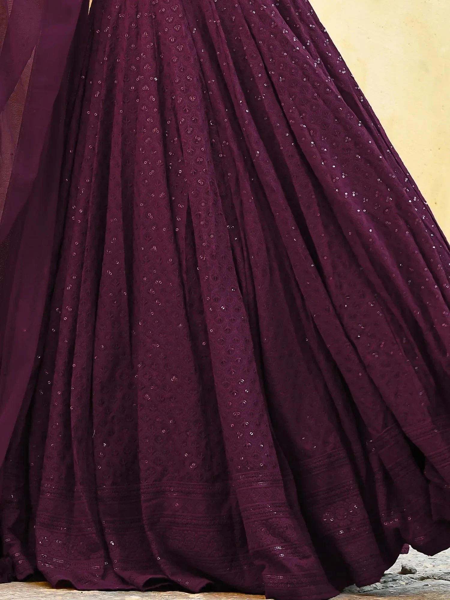 Wine Sweet Sequins Georgette Reception Wear Lehenga Choli