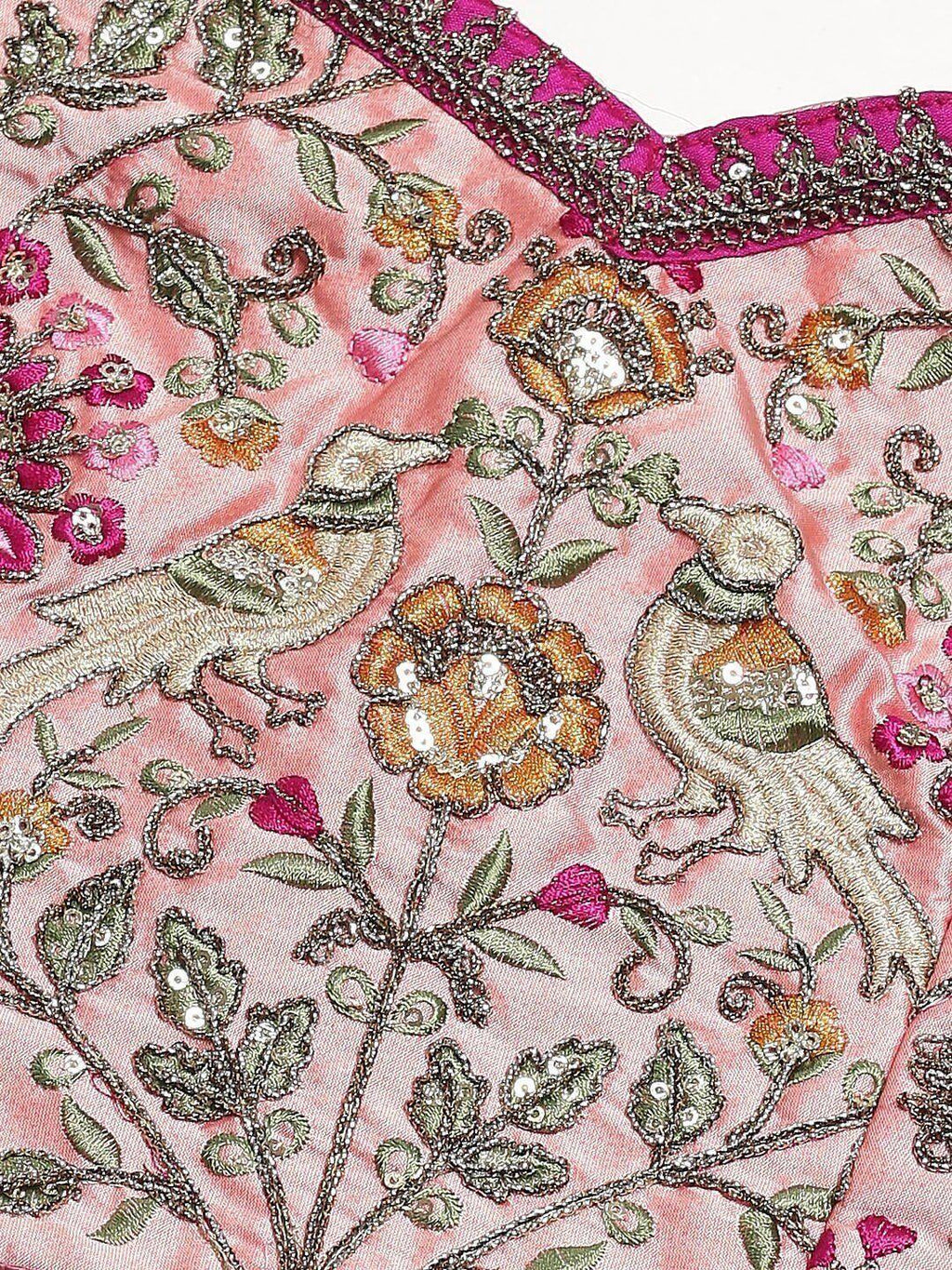 Peach & Golden Semi-Stitched Myntra Bridal Lehenga & Unstitched Blouse with Dupatta