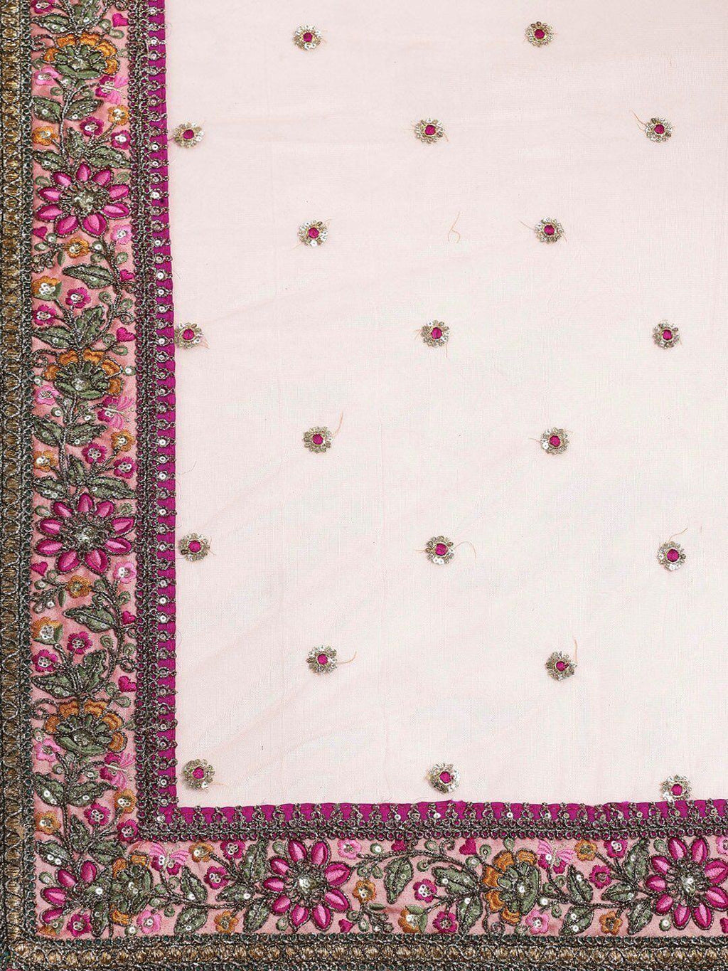 Peach & Golden Semi-Stitched Myntra Bridal Lehenga & Unstitched Blouse with Dupatta