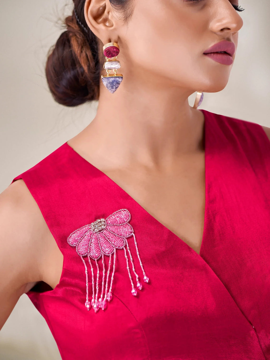 Enchanting Hot Pink Silk Party Wear Western Top