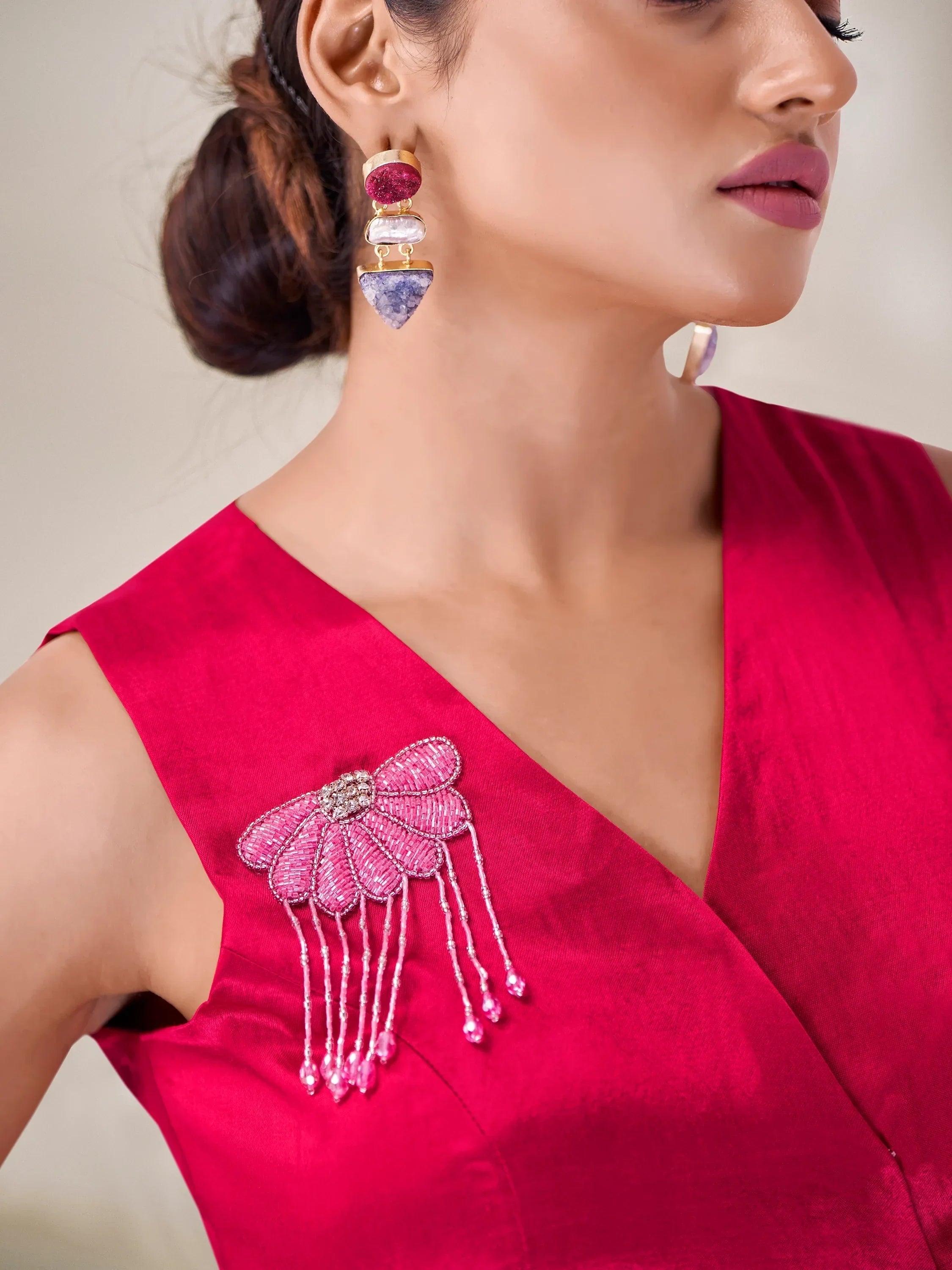 Enchanting Hot Pink Silk Party Wear Western Top