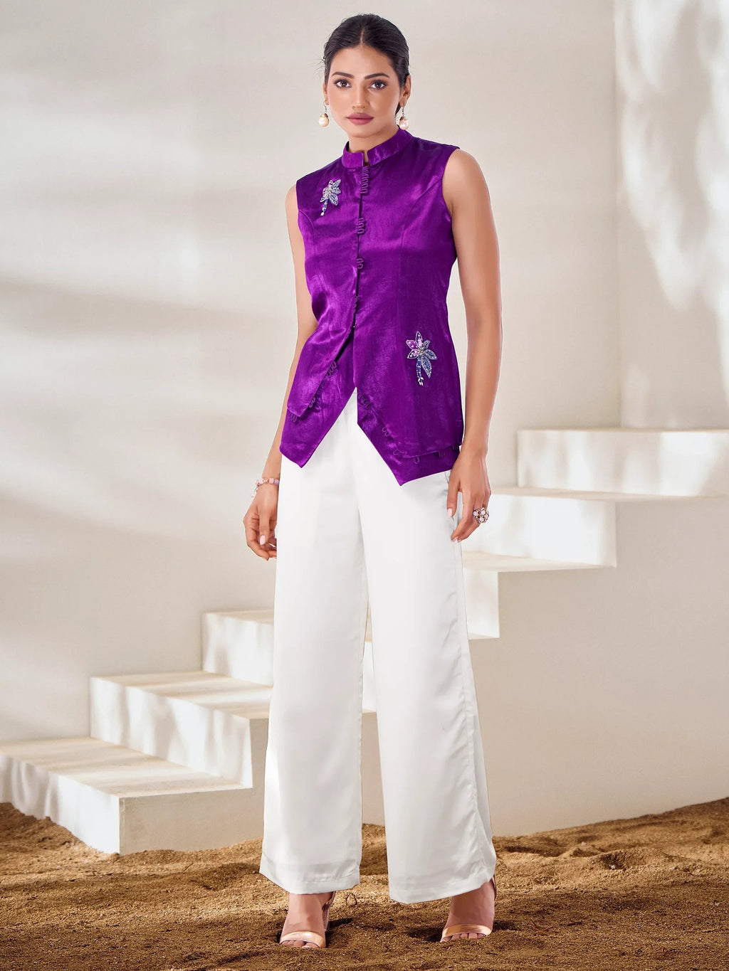 Captivating Purple Hand Work Silk Stylish Western Top