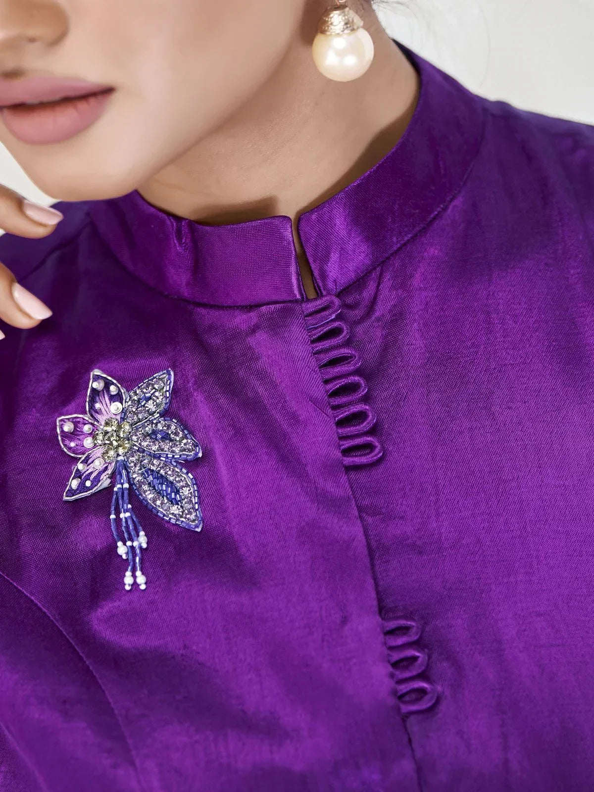 Captivating Purple Hand Work Silk Stylish Western Top