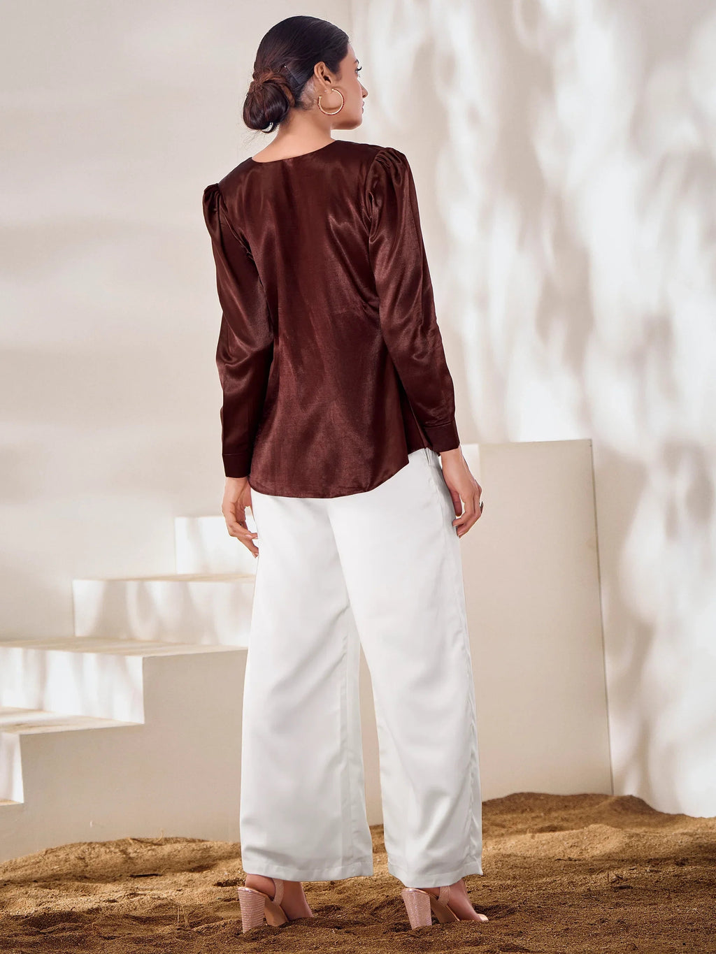 Mesmerizing Brown Hand Work Silk Party Wear Top