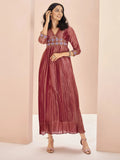 Adorable Coral Red Embroidered Organza Event Wear Kurti