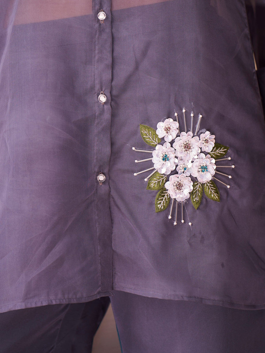 Charming Dark Grey Hand Work Organza Western Wear Co-Ord Set
