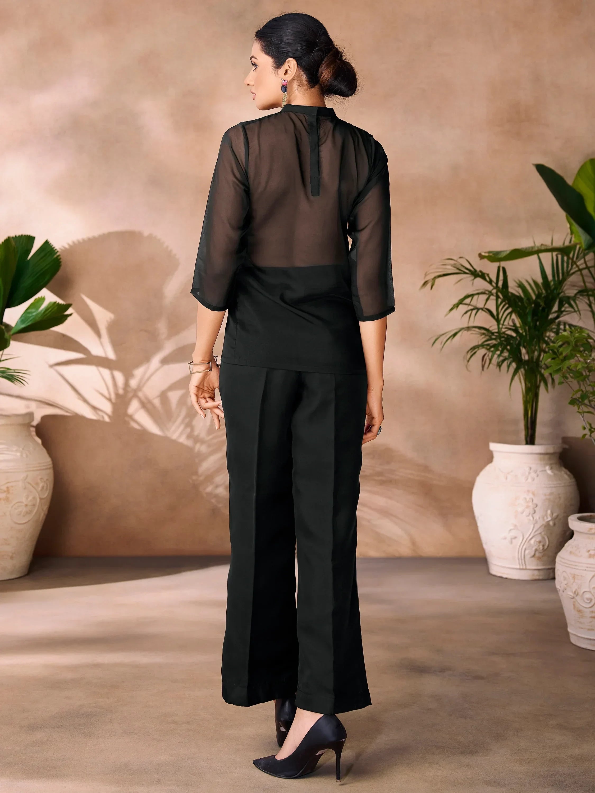 Glamorous Black Hand Work Organza Western Wear Co-Ord Set
