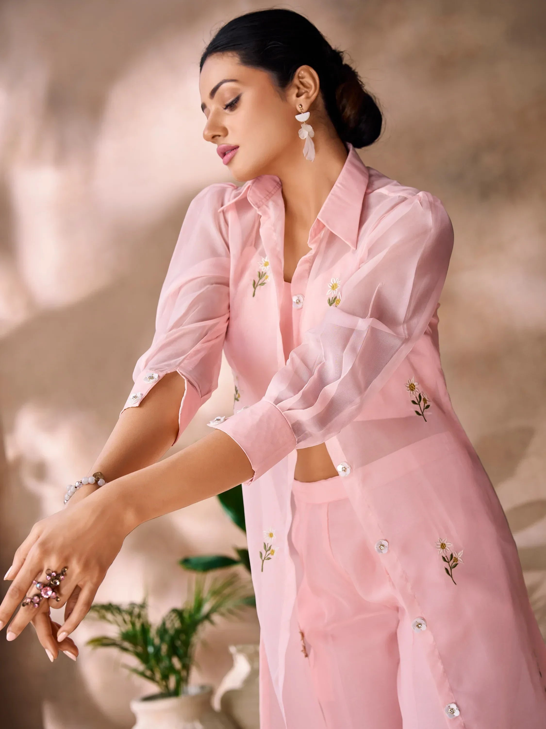 Wonderful Peach Hand Work Organza Western Wear Co-Ord Set