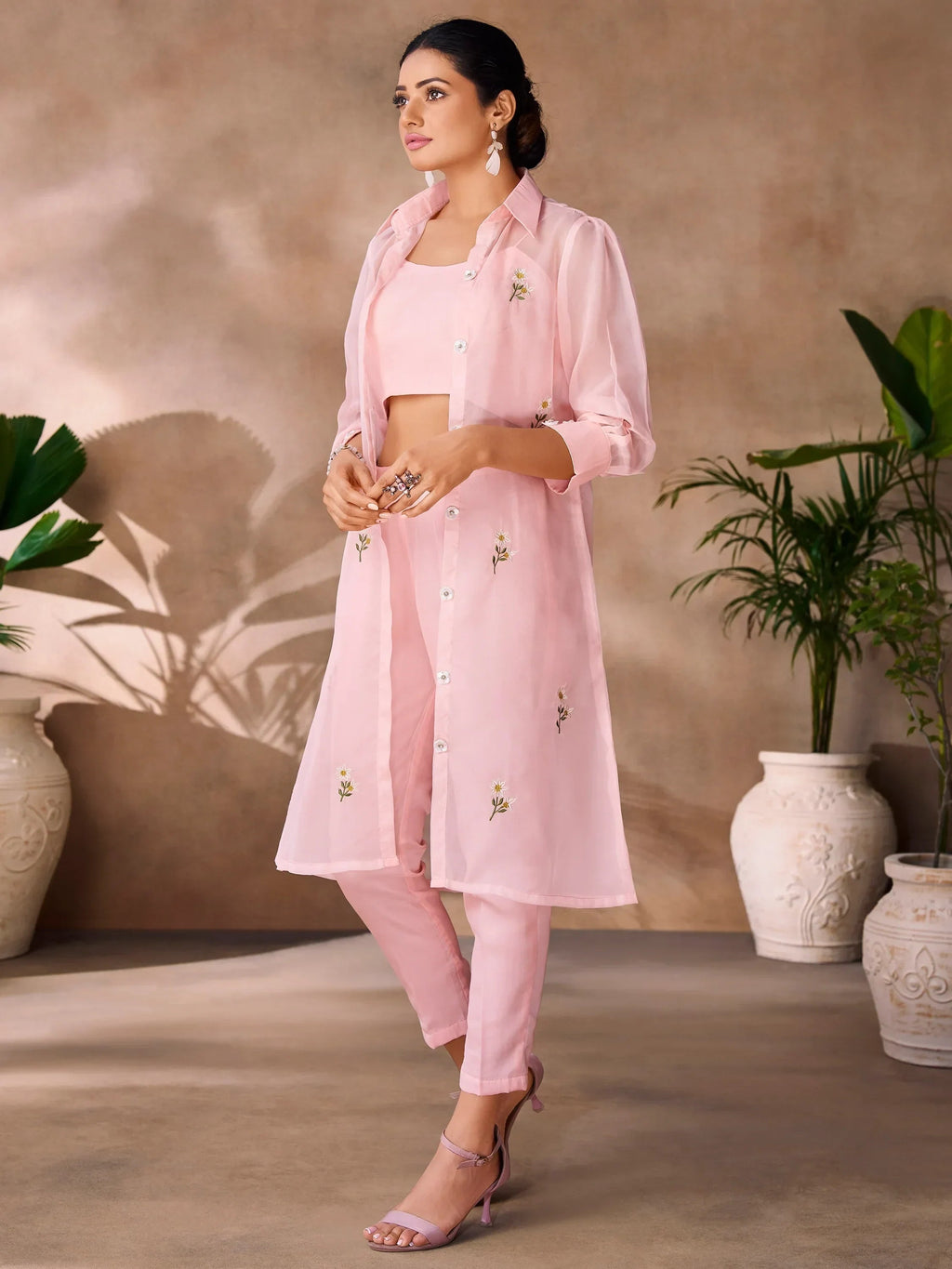 Wonderful Peach Hand Work Organza Western Wear Co-Ord Set
