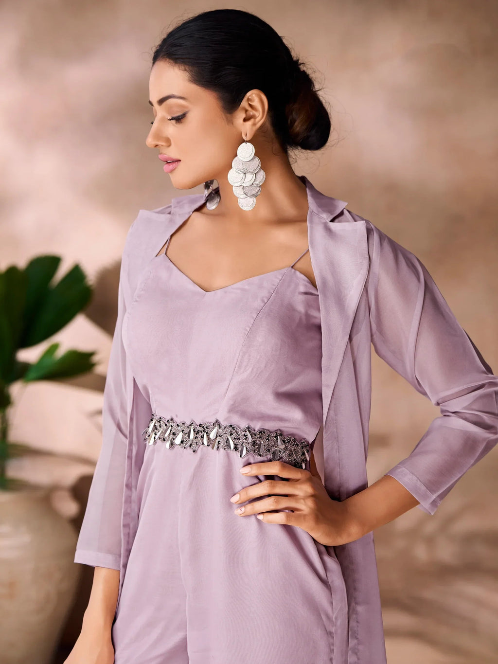 Fabulous Lavender Hand Work Organza Designer Co-Ord Set