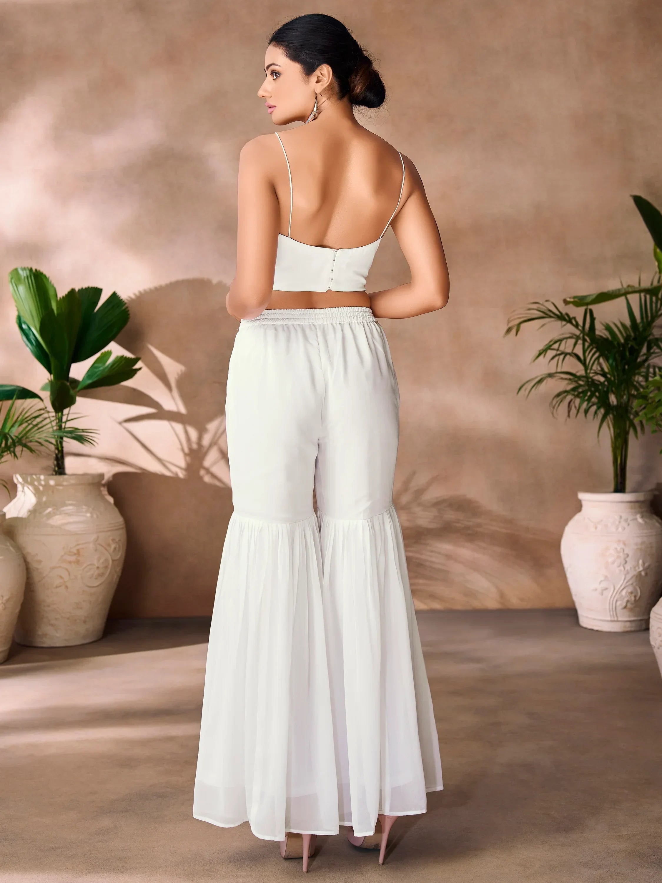Captivating White Hand Work Organza Party Wear Co-Ord Set