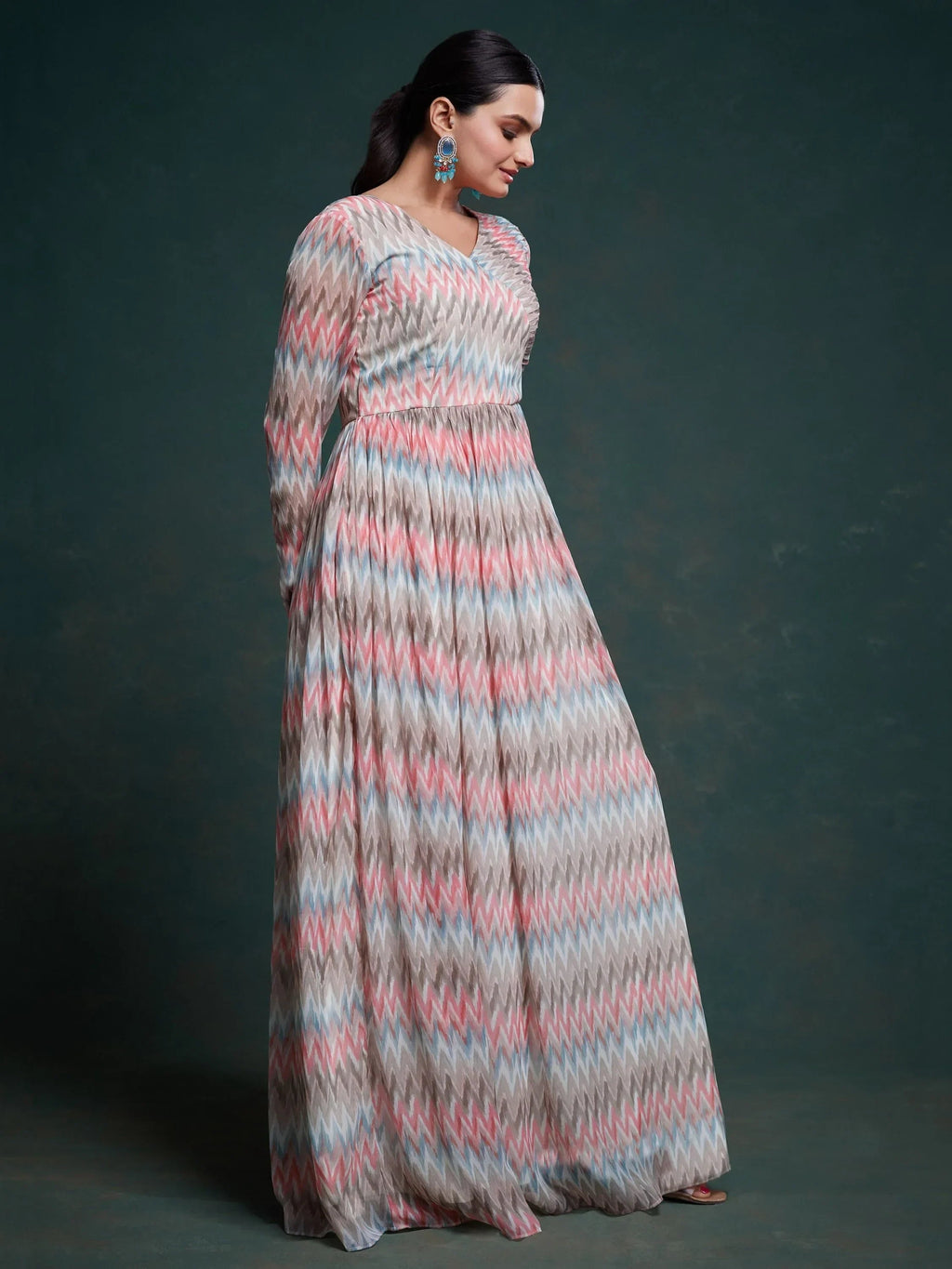 Captivating Multi-Color Printed Georgette Traditional Gown