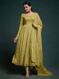 Attractive Olive Green Organza Festival Wear Salwar Suit With Dupatta