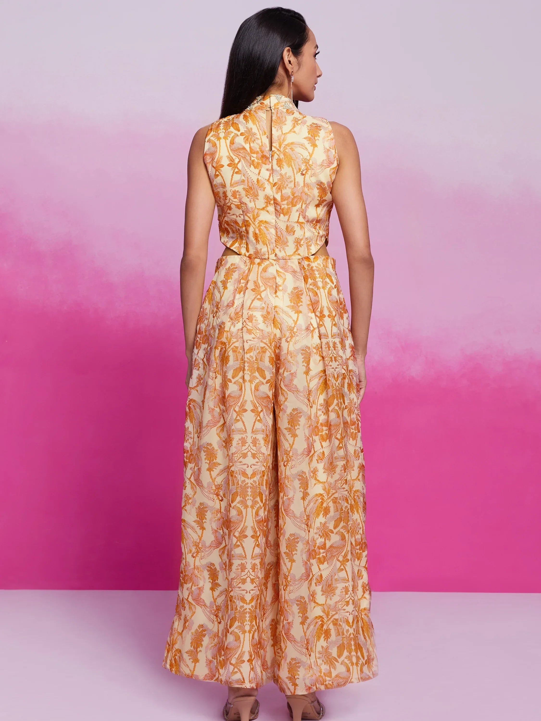 Fantastical Cream Digital Printed Organza Western Dress