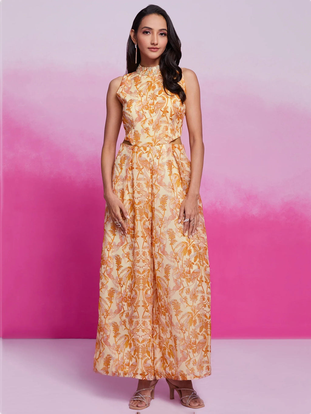 Fantastical Cream Digital Printed Organza Western Dress