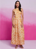 Fantastical Cream Digital Printed Organza Western Dress