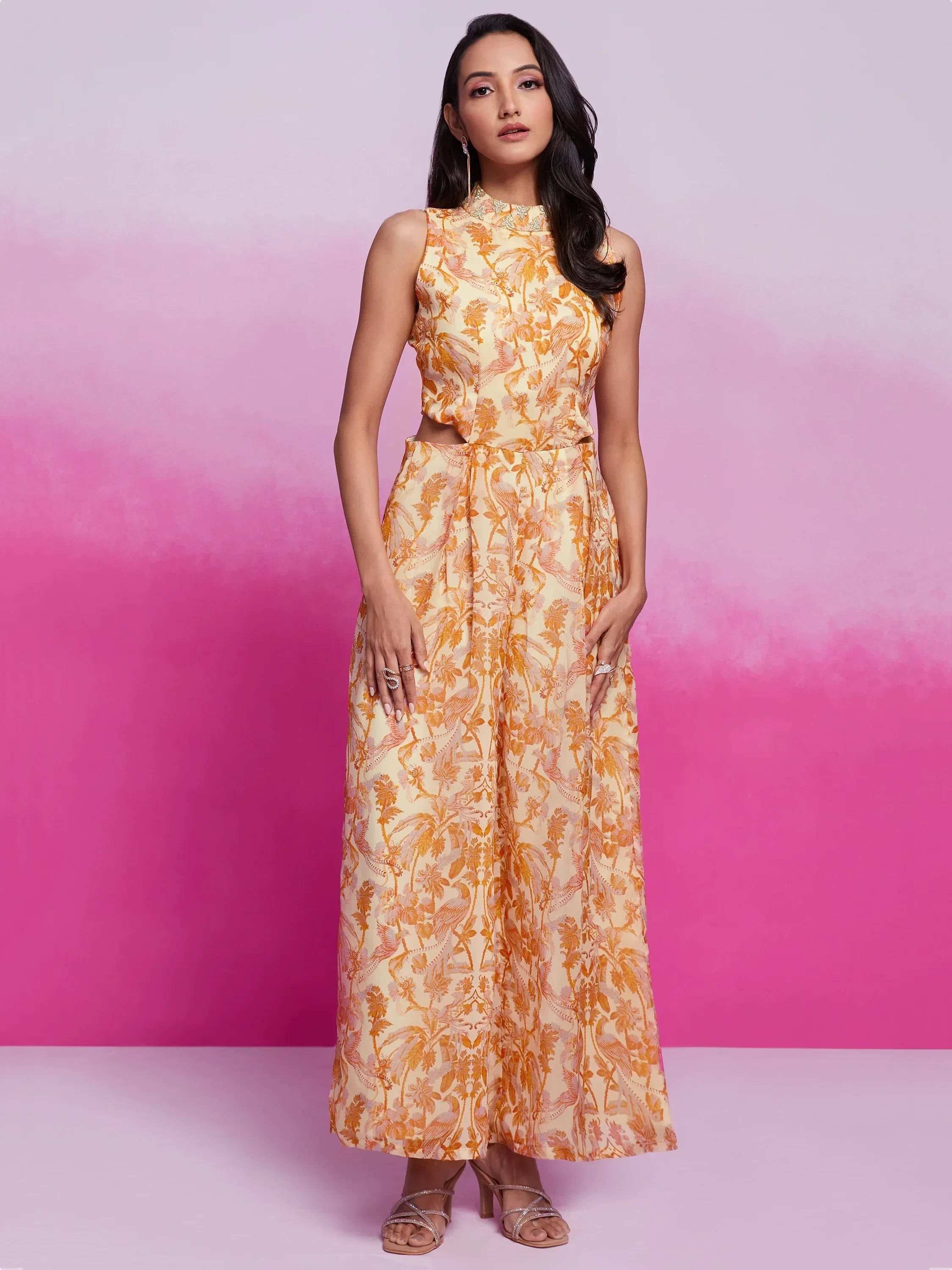 Fantastical Cream Digital Printed Organza Western Dress