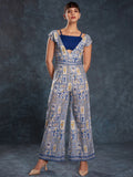 Gorgeous Navy Blue Digital Printed Linen Party Wear Jumpsuit
