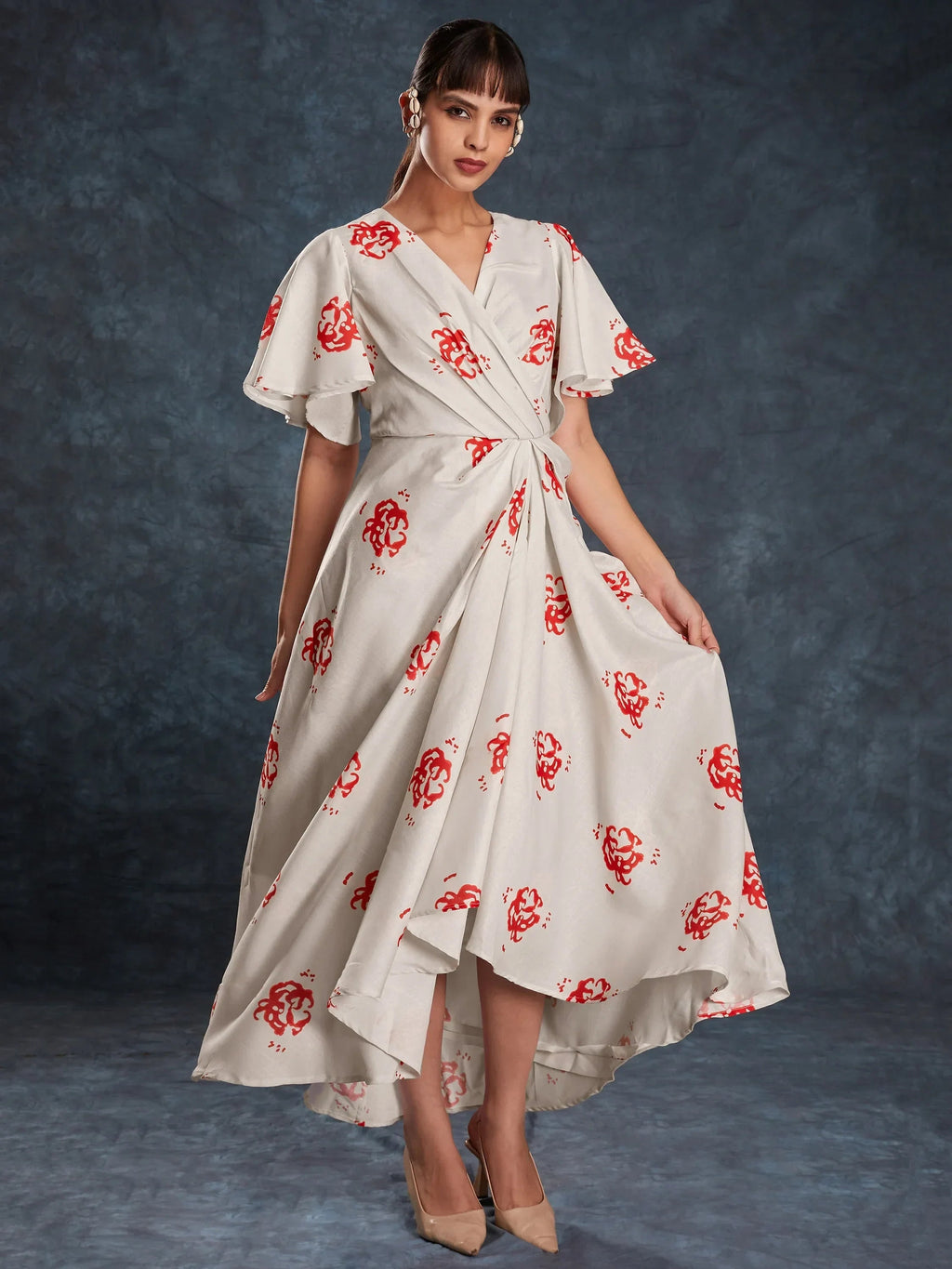 Glamorous Cream Printed Linen Western Wear Maxi Dress