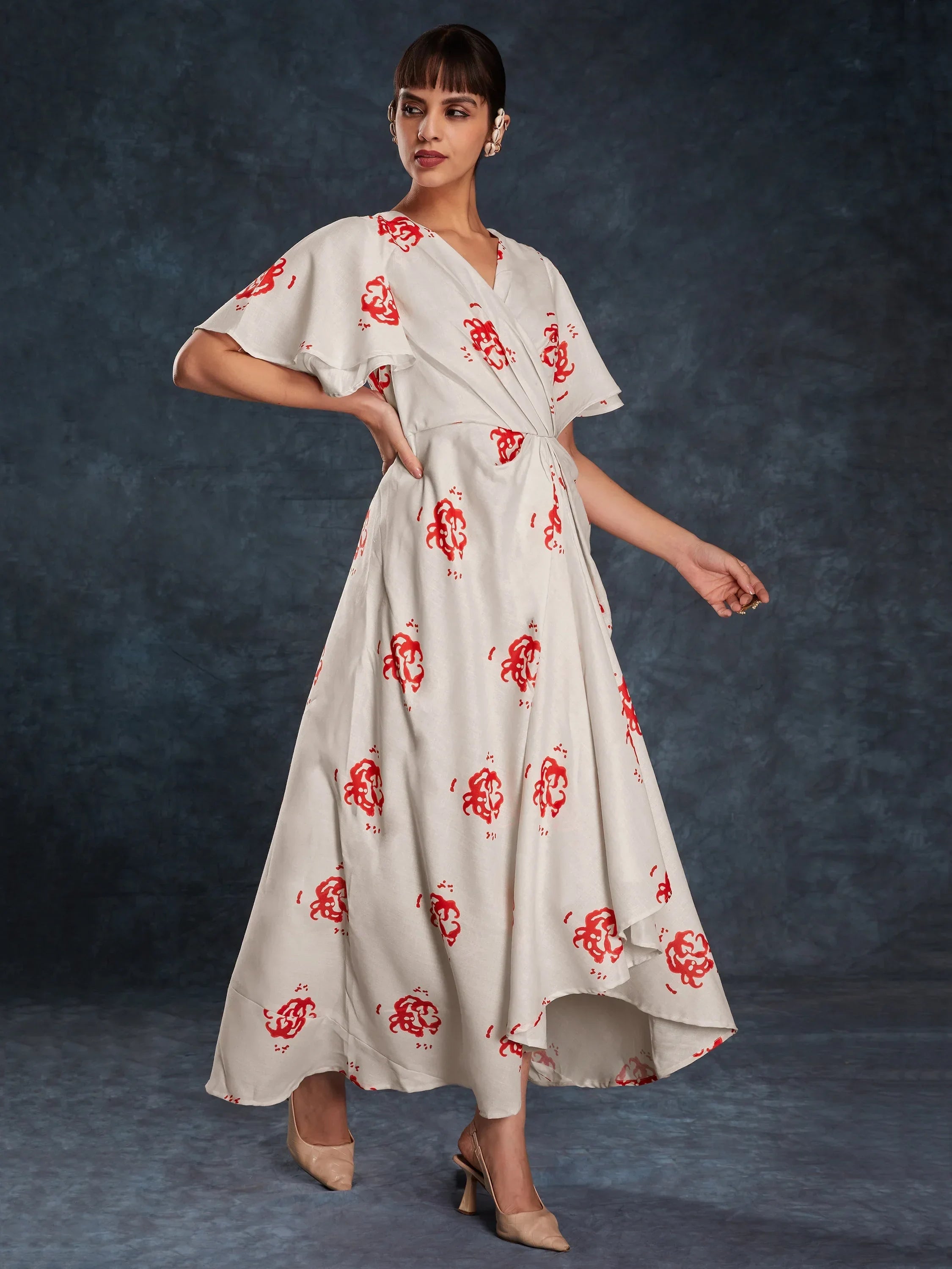 Glamorous Cream Printed Linen Western Wear Maxi Dress