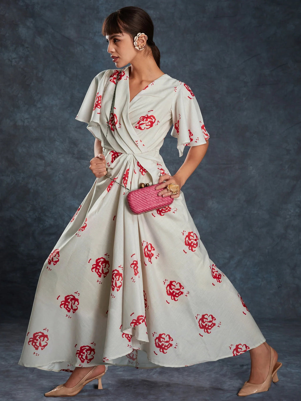 Glamorous Cream Printed Linen Western Wear Maxi Dress