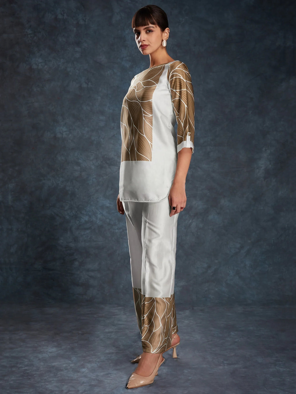 Captivating White Digital Printed Linen Party Wear Co-Ord Set