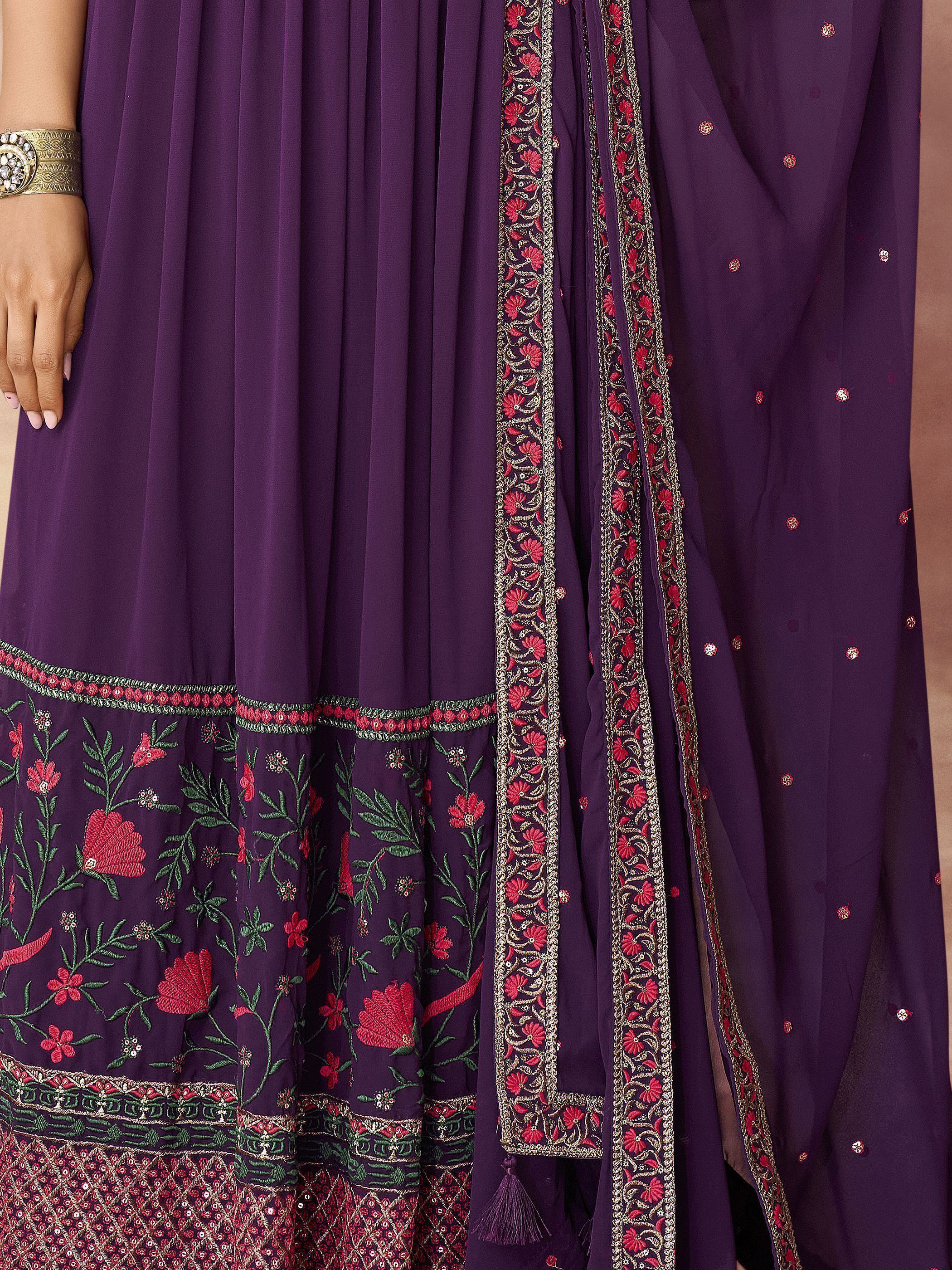 Astonishing Purple Embroidered Georgette Palazzo Suit With Dupatta