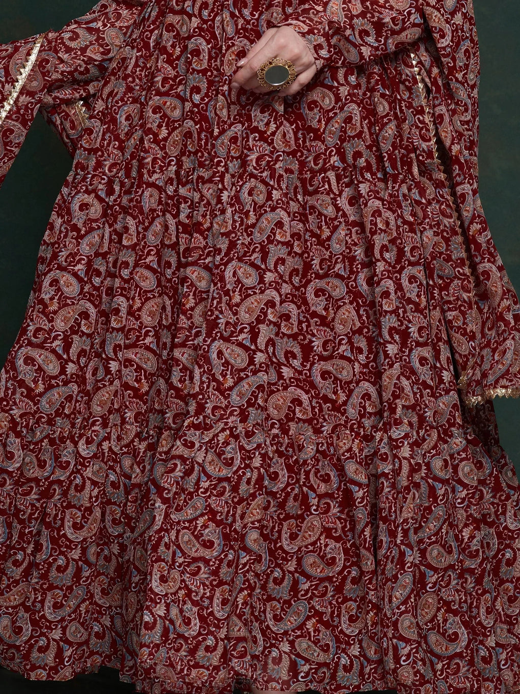 Excellent Maroon Digital Printed Organza Event Wear Gown With Dupatta