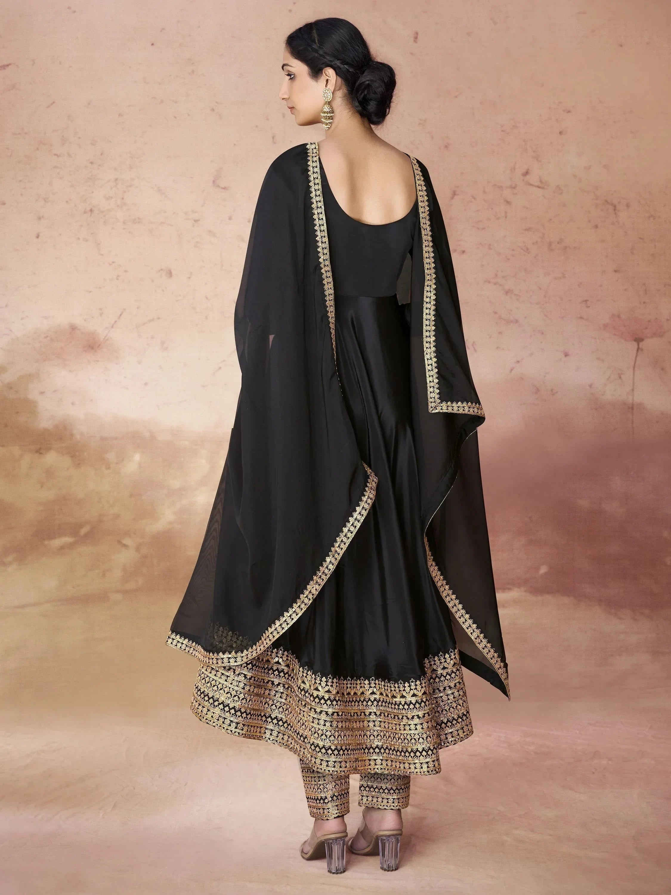 Amazing Black Heavy Embroidered Border Anarkali Suit With Dupatta