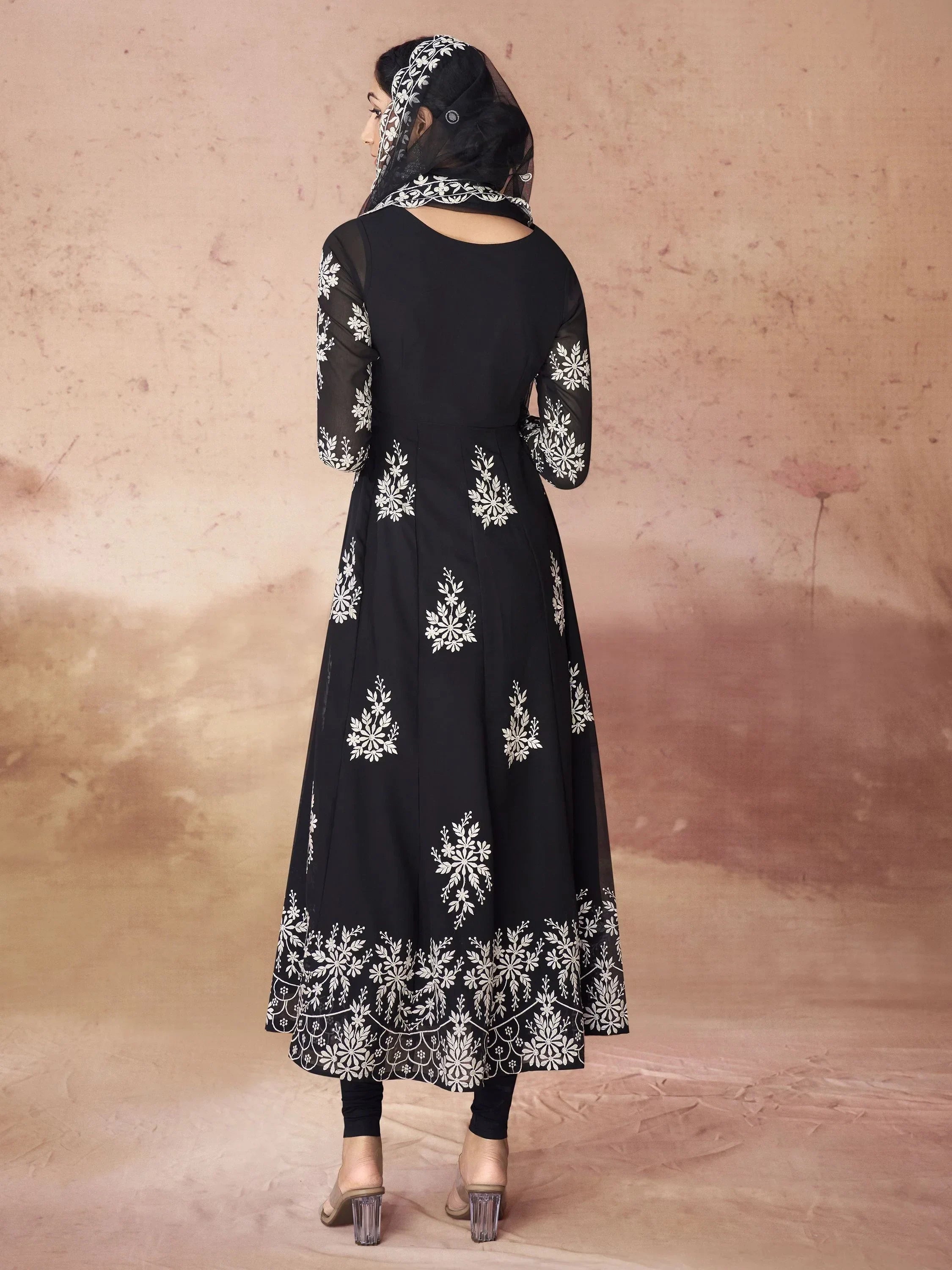 Wonderful Black Embroidered Georgette Salwar Kameez With Dupatta