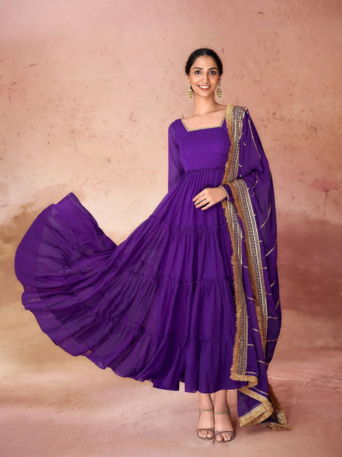 Astonishing Violet Georgette Festival Wear Gown With Dupatta