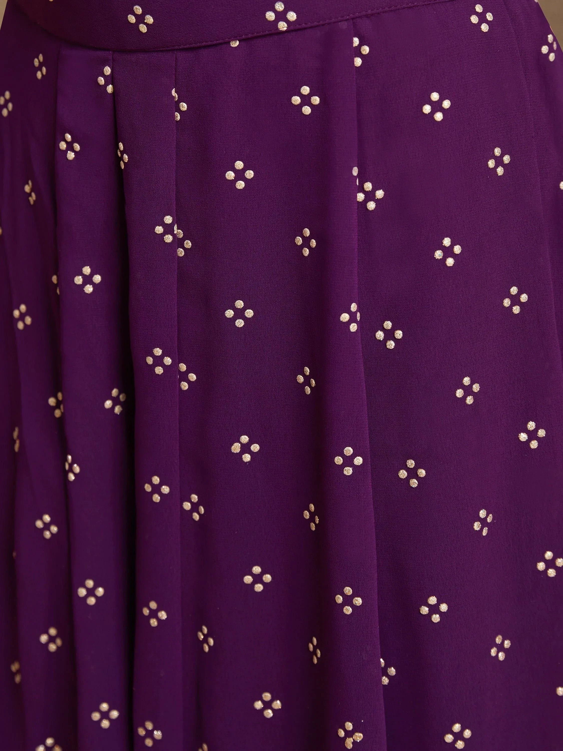Beautiful Purple Thread Work Georgette Designer Crop Top Palazzo