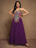 Beautiful Purple Thread Work Georgette Designer Crop Top Palazzo