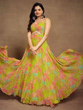 Enchanting Light Green Digital Printed Georgette Party Wear Gown