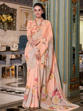 Peach Artistic Georgette Floral Printed Saree With Blouse