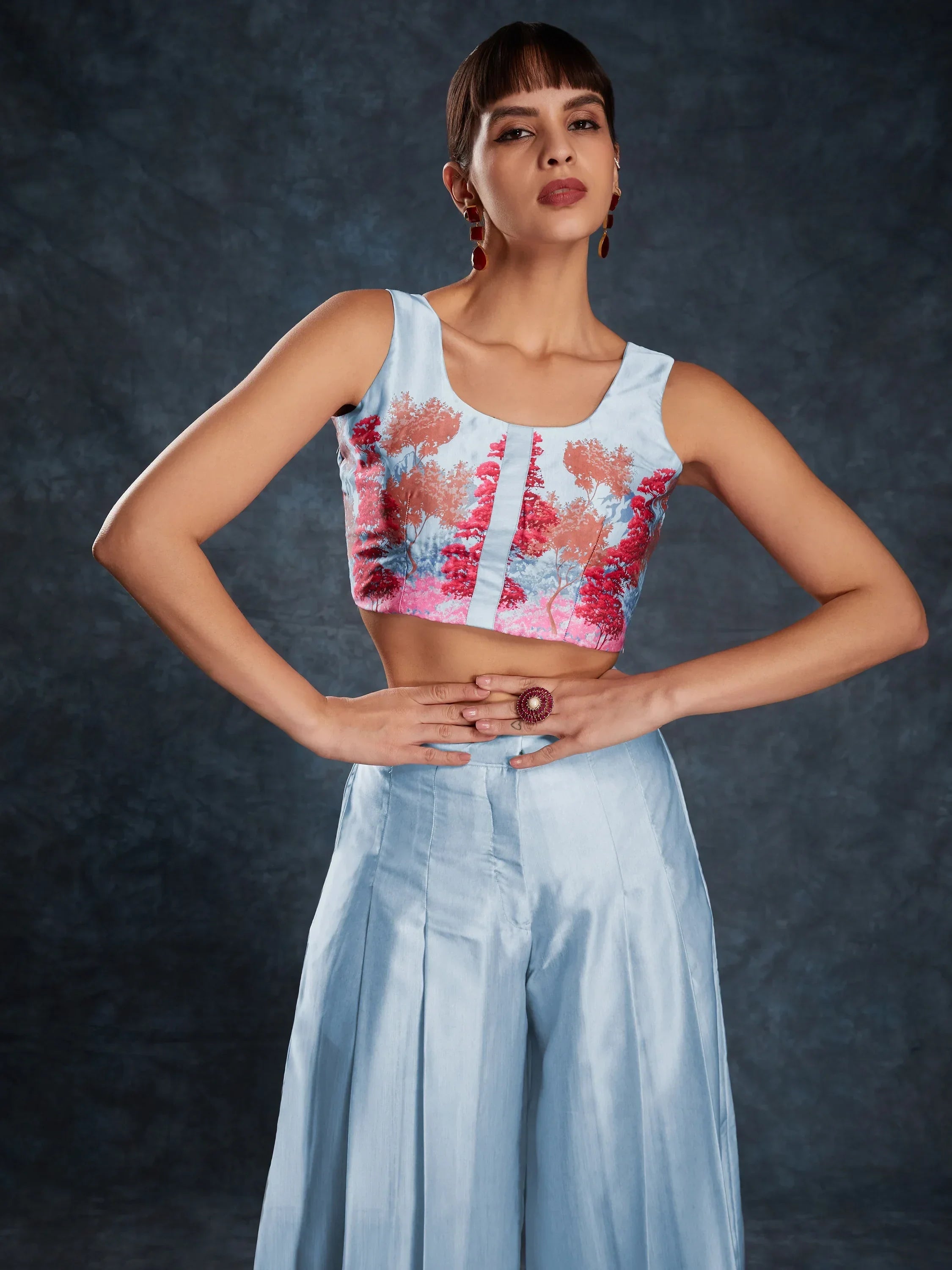 Charming Sky Blue Digital Printed Linen Party Wear Co-Ord Set