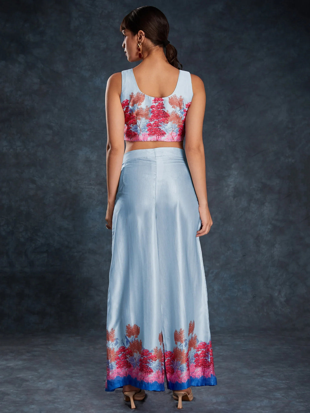 Charming Sky Blue Digital Printed Linen Party Wear Co-Ord Set