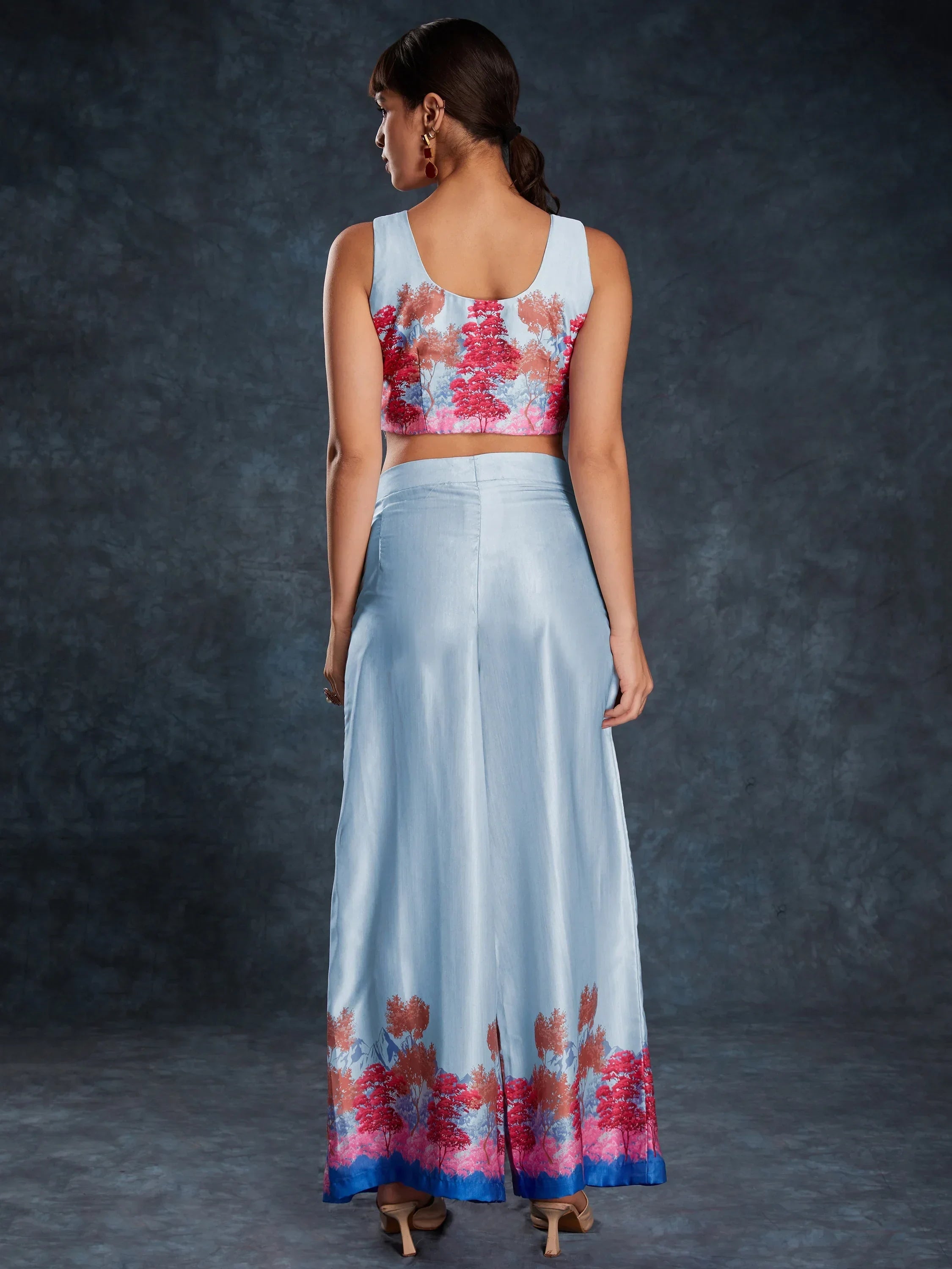 Charming Sky Blue Digital Printed Linen Party Wear Co-Ord Set