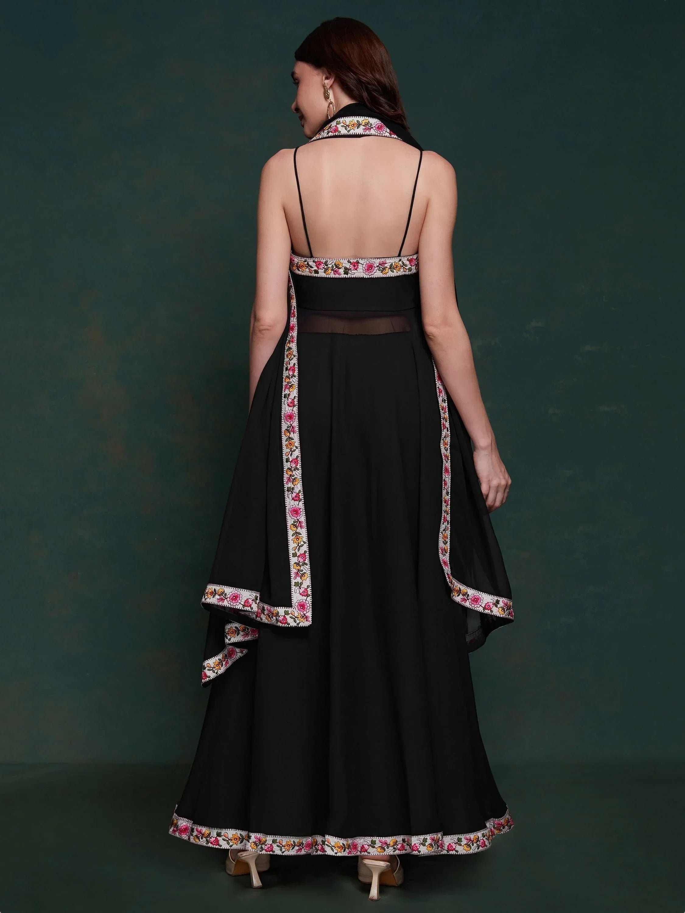 Wonderful Black Georgette Party Wear Long Suit With Dupatta
