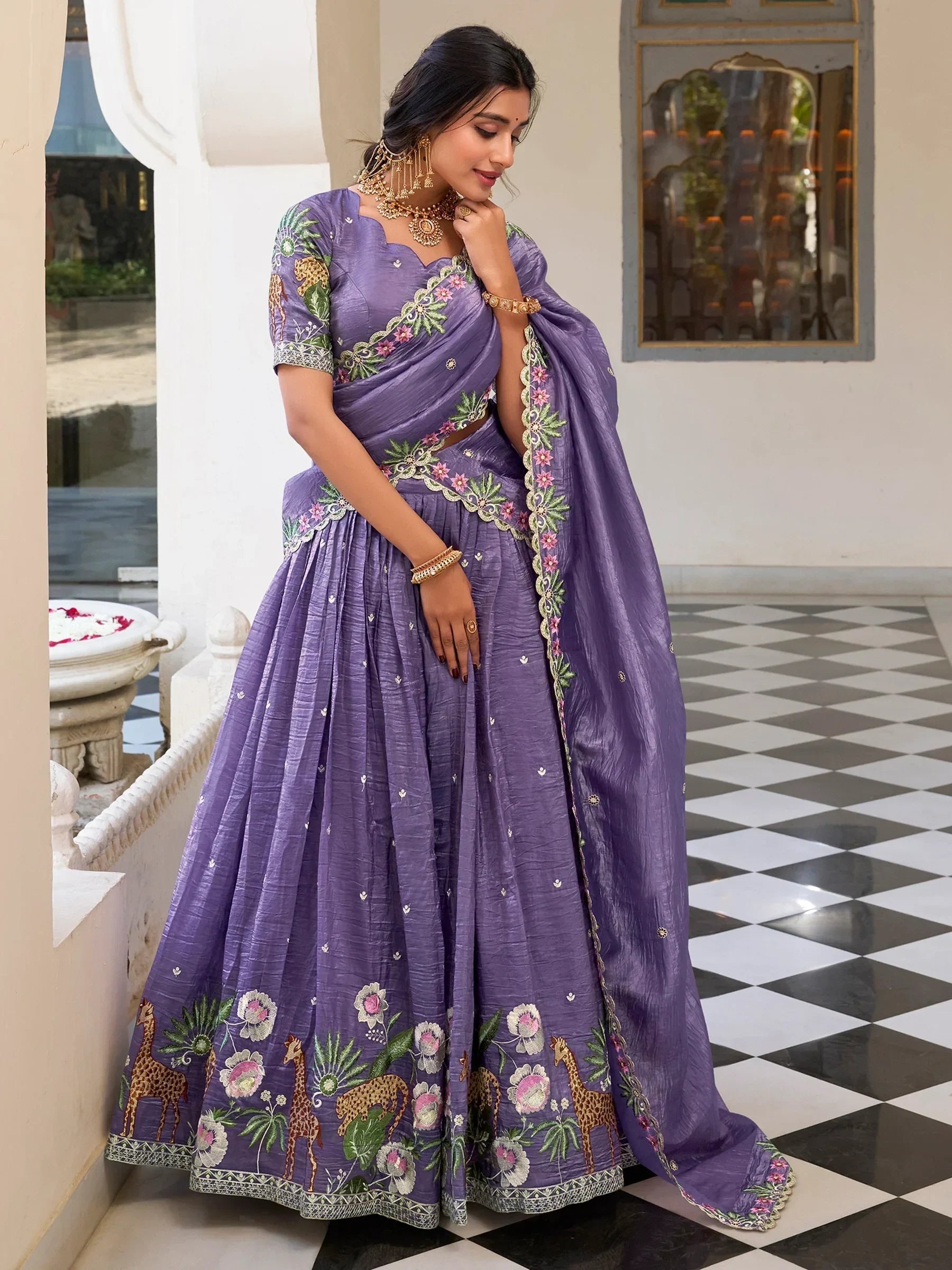 Lavender Incredible Thread Embroidery Festival Wear Lehenga Choli