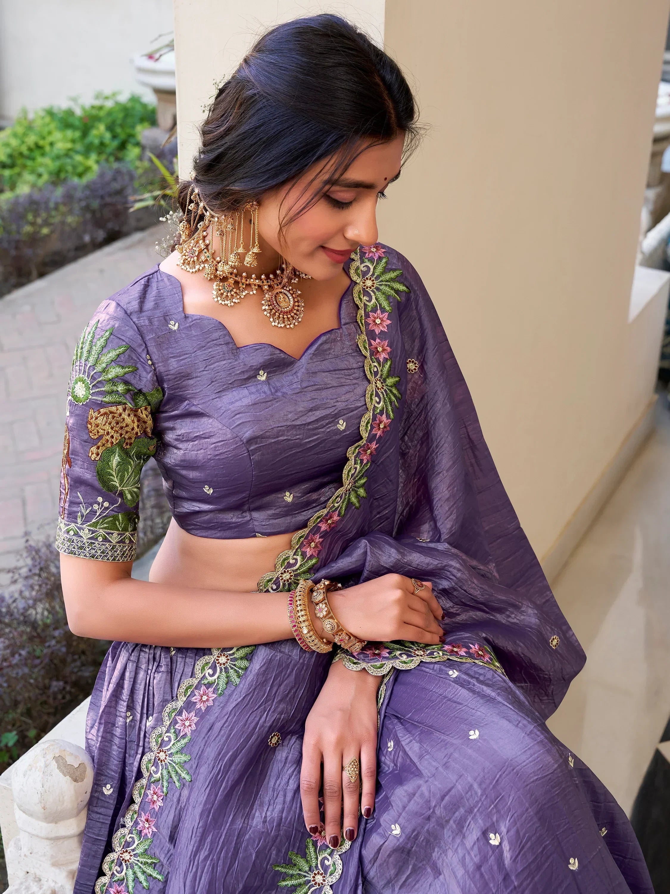 Lavender Incredible Thread Embroidery Festival Wear Lehenga Choli